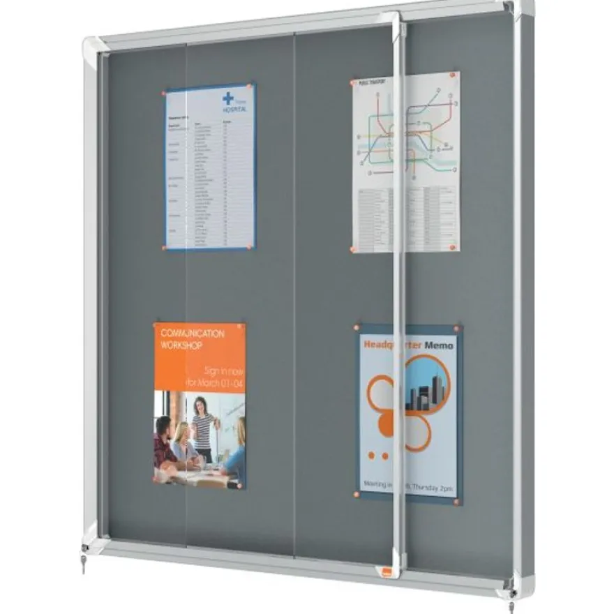 Nobo - Vitrine d'affichage - 12 feuilles A4 - surface en feutre gris - porte coulissante - 92,2 x 96,7 x 6,3 cm