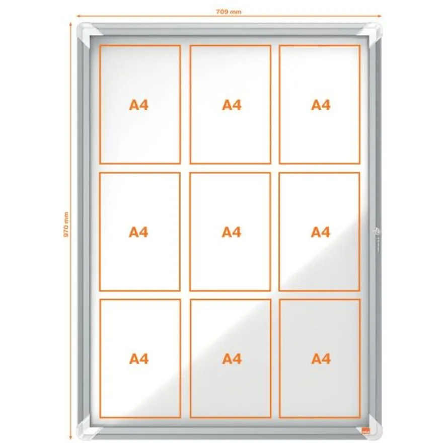 Nobo - Vitrine extérieure - 9 feuilles A4 - Surface magnétique - porte battante - 70,8 x 96,9 x 4,3 cm