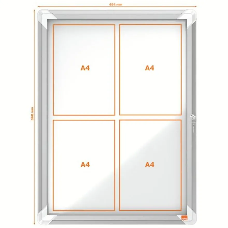 Nobo - Vitrine extérieure - 4 feuilles A4 - Surface magnétique - porte battante - 49,4 x 66,7 x 4,5 cm