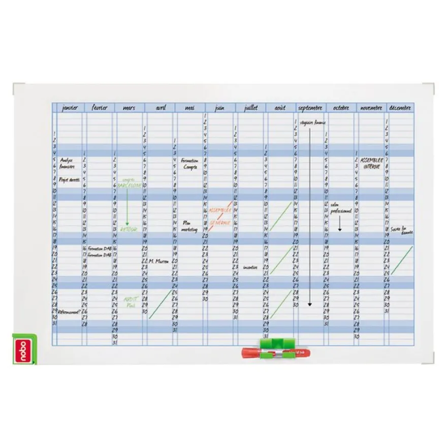 Nobo Performance - Planning annuel magnétique - effaçable à sec - 90 x 60 cm