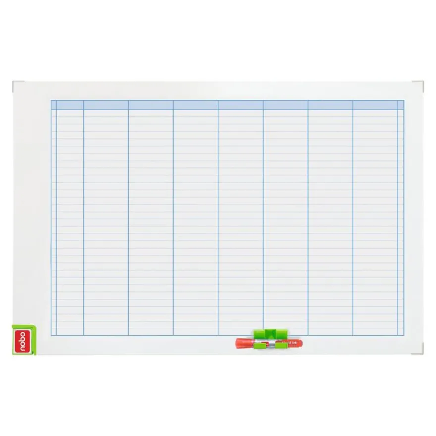 Nobo Performance - Planning effaçable à sec - hebdomadaire - 900 x 600 mm - 24 lignes 7 colonnes - magnétique