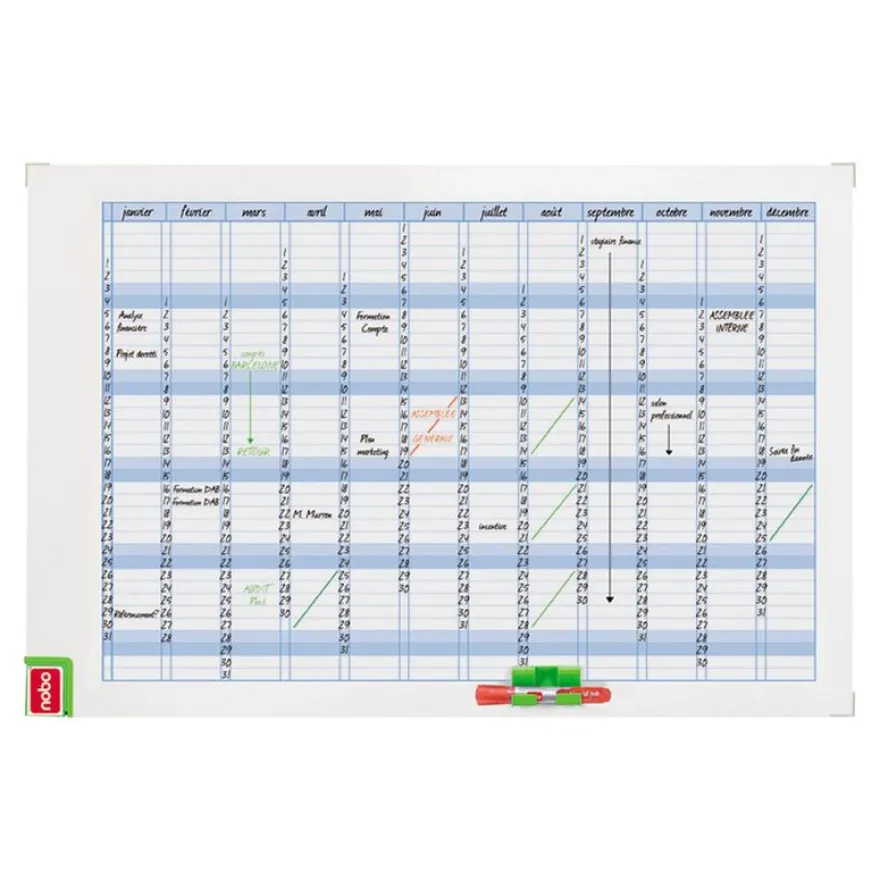 Nobo Performance - Planning effaçable à sec - hebdomadaire - 900 x 600 mm - 24 lignes 7 colonnes - magnétique
