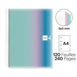 Notebook Aurora, Couverture souple, A4, quadrillage 5x5 mm, 120 feuilles de 4 couleurs, Miquelrius, Santorini.