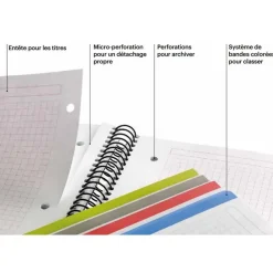 Notebook Eco Design, Carton recyclé, A4, quadrillage 5x5 mm, 120 feuilles de 4 couleurs, Miquelrius, Noir.