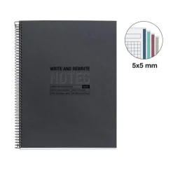 Notebook Eco Design, Carton recyclé, A4, quadrillage 5x5 mm, 120 feuilles de 4 couleurs, Miquelrius, Noir.