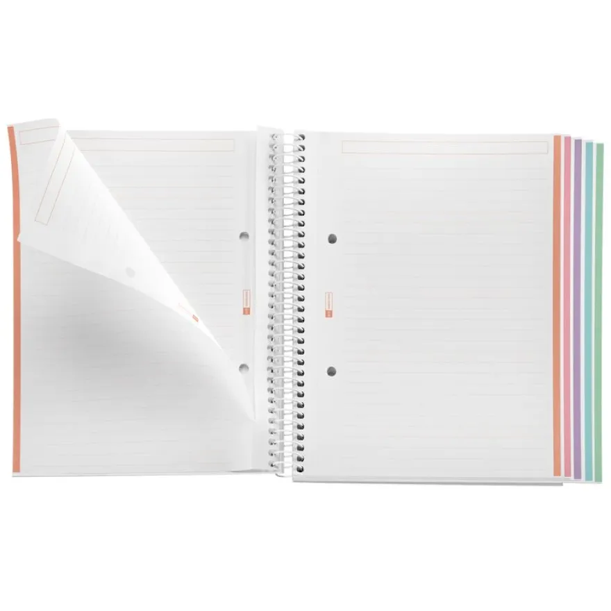 Notebook Emotions, Couverture souple, A5, lignes horizontales 7 mm, 120 feuilles de 5 couleurs, Miquelrius, Lavande.