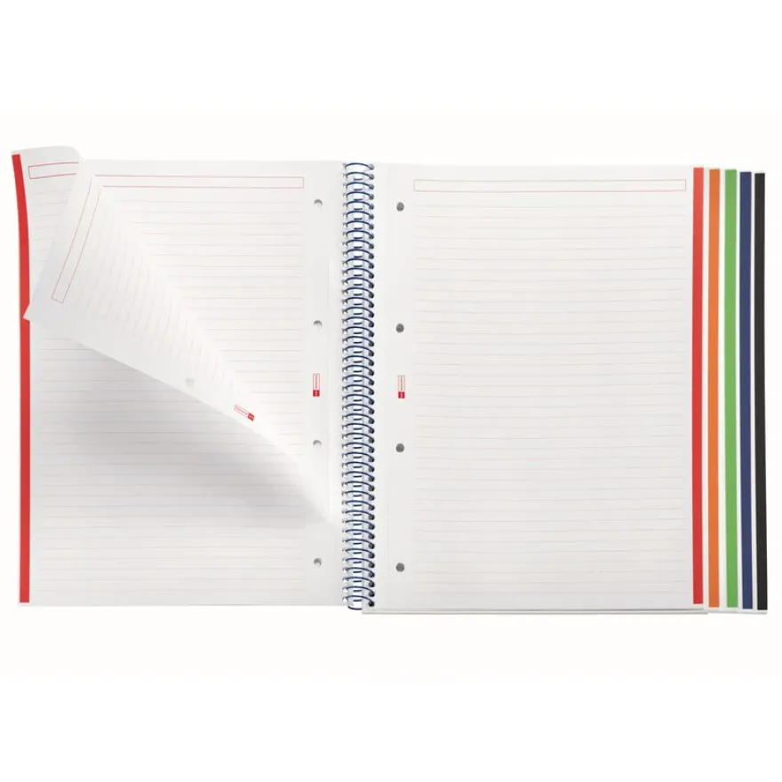 Notebook Emotions, Couverture rigide, A4, lignes horizontales 7 mm, 120 feuilles de 5 couleurs, Miquelrius, Marine.