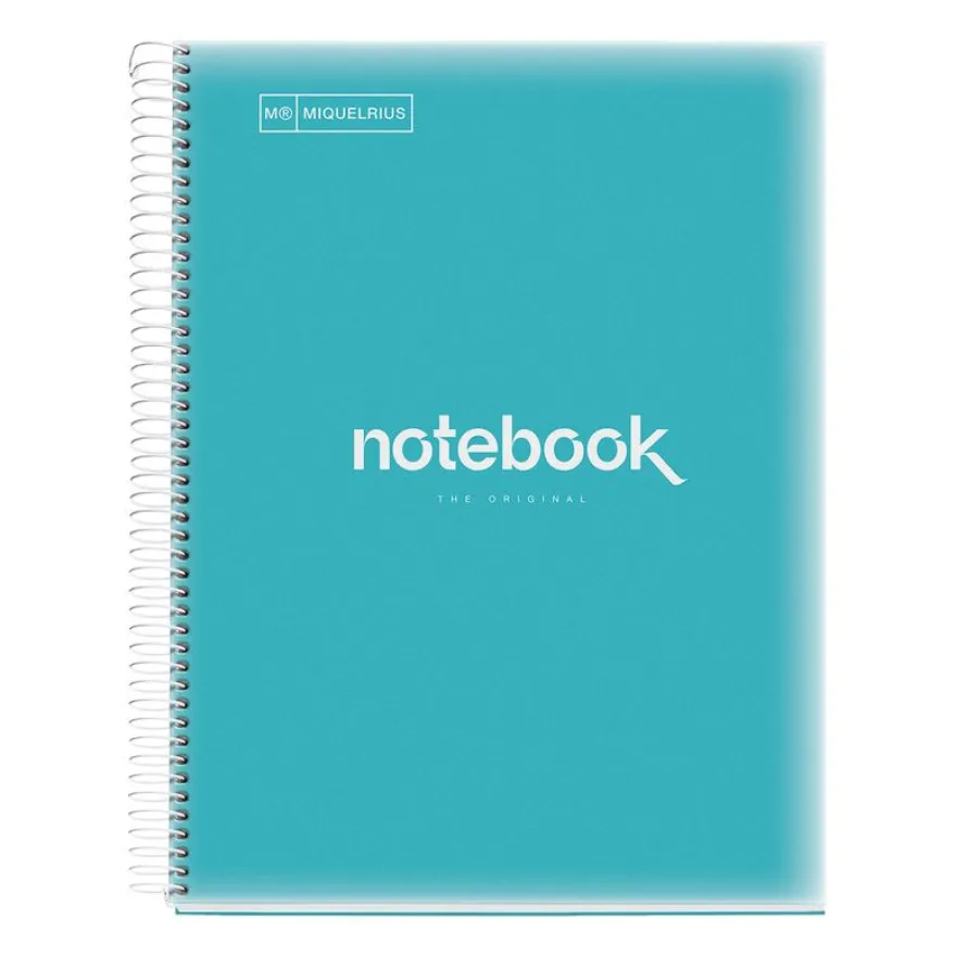 Notebook Emotions, Couverture souple, A4, lignes horizontales 7 mm, 120 feuilles de 5 couleurs, Miquelrius, Bleu Ciel.