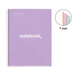 Notebook Emotions, Couverture rigide, A4, lignes horizontales 7 mm, 120 feuilles de 5 couleurs, Miquelrius, Lavande.