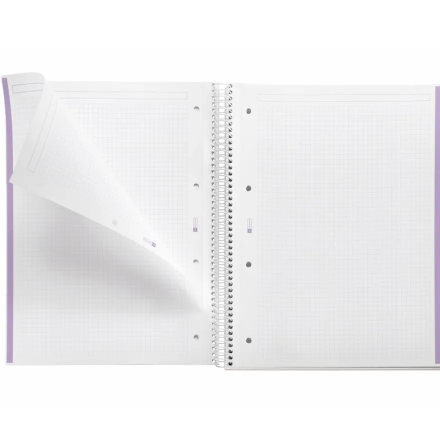 Notebook Emotions, Couverture rigide, A4, quadrillage 5x5 mm, 80 feuilles de 1 couleur, Miquelrius, Lavande.