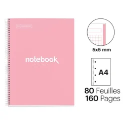 Notebook Emotions, Couverture rigide, A4, quadrillage 5x5 mm, 80 feuilles de 1 couleur, Miquelrius, Rose.