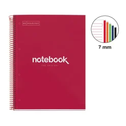 Notebook Emotions, Couverture rigide, A4, lignes horizontales 7 mm, 120 feuilles de 5 couleurs, Miquelrius, Rouge.