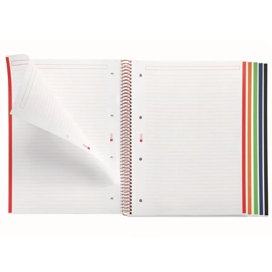 Notebook Emotions, Couverture rigide, A4, lignes horizontales 7 mm, 120 feuilles de 5 couleurs, Miquelrius, Rouge.
