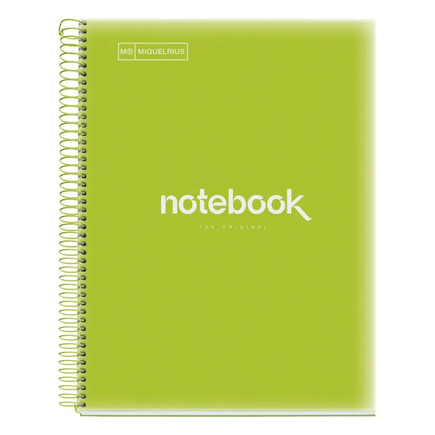Notebook Emotions, Couverture souple, A4, lignes horizontales 7 mm, 120 feuilles de 5 couleurs, Miquelrius, Lime.