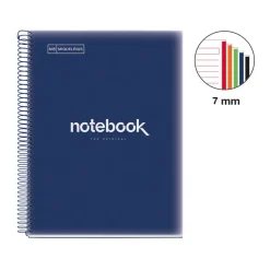 Notebook Emotions, Couverture souple, A4, lignes horizontales 7 mm, 120 feuilles de 5 couleurs, Miquelrius, Bleu Marine.
