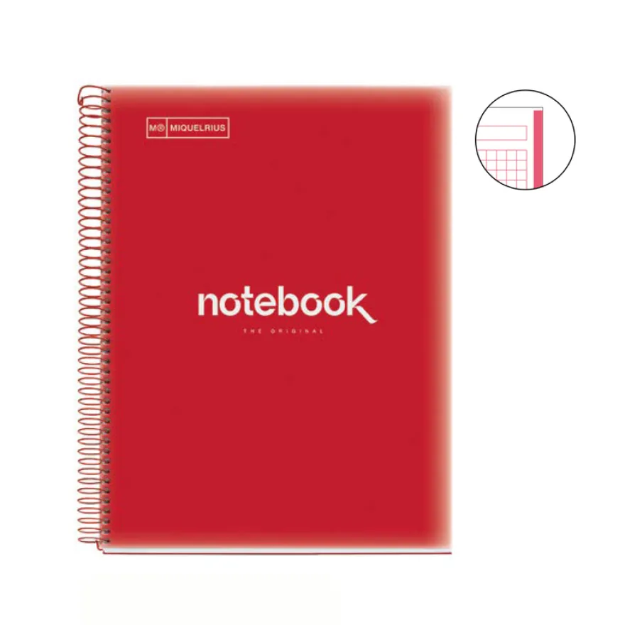 Notebook Emotions, Couverture souple, A4, quadrillage 5x5 mm, 80 feuilles de 1 couleur, Miquelrius, Rouge.