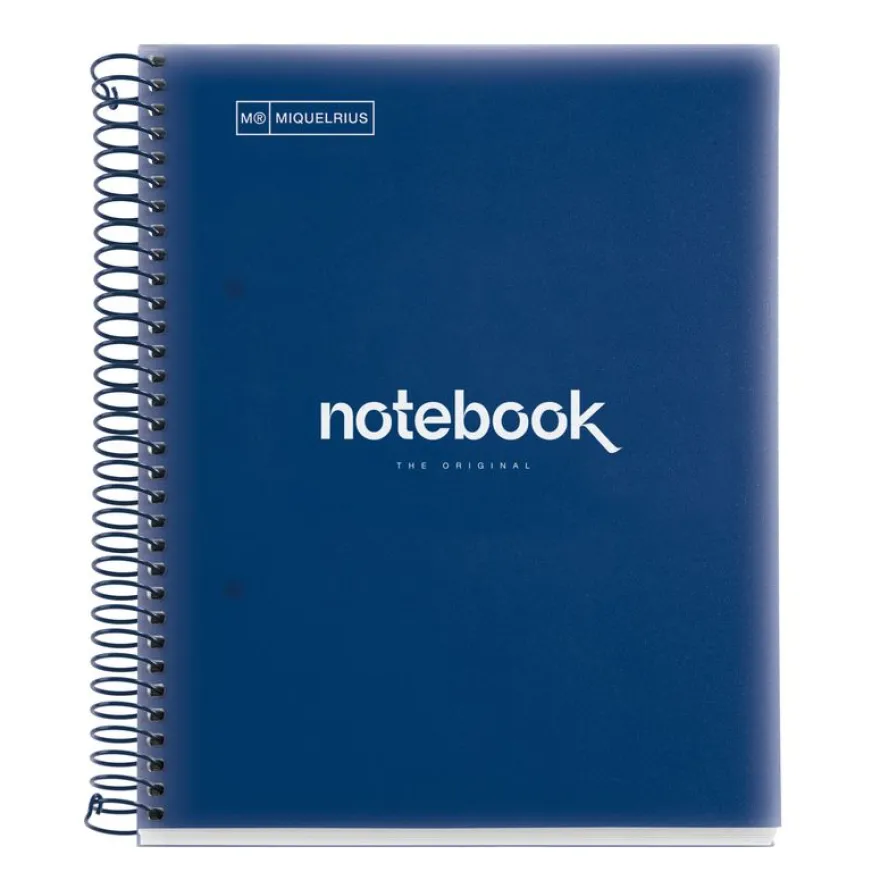 Notebook Emotions, Couverture souple, A5, lignes horizontales 7 mm, 120 feuilles de 5 couleurs, Miquelrius, Bleu Marine.