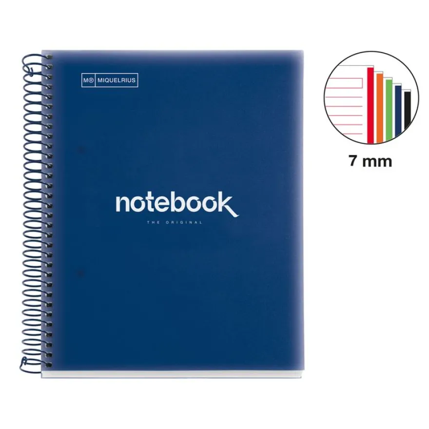 Notebook Emotions, Couverture souple, A5, lignes horizontales 7 mm, 120 feuilles de 5 couleurs, Miquelrius, Bleu Marine.