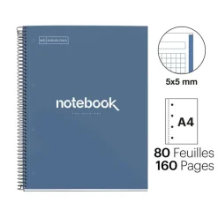 Notebook Emotions, Couverture rigide, A4, quadrillage 5x5 mm, 80 feuilles de 1 couleur, Miquelrius, Marine.