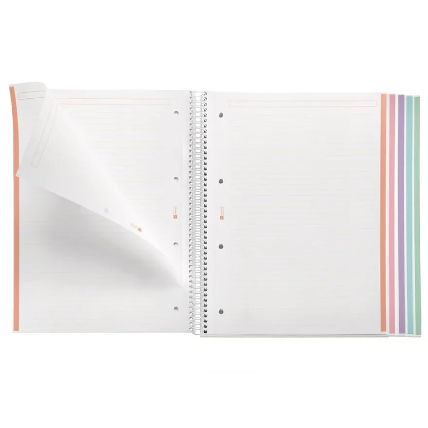 Notebook Emotions, Couverture souple, A4, lignes horizontales 7 mm, 120 feuilles de 5 couleurs, Miquelrius, Lavande.