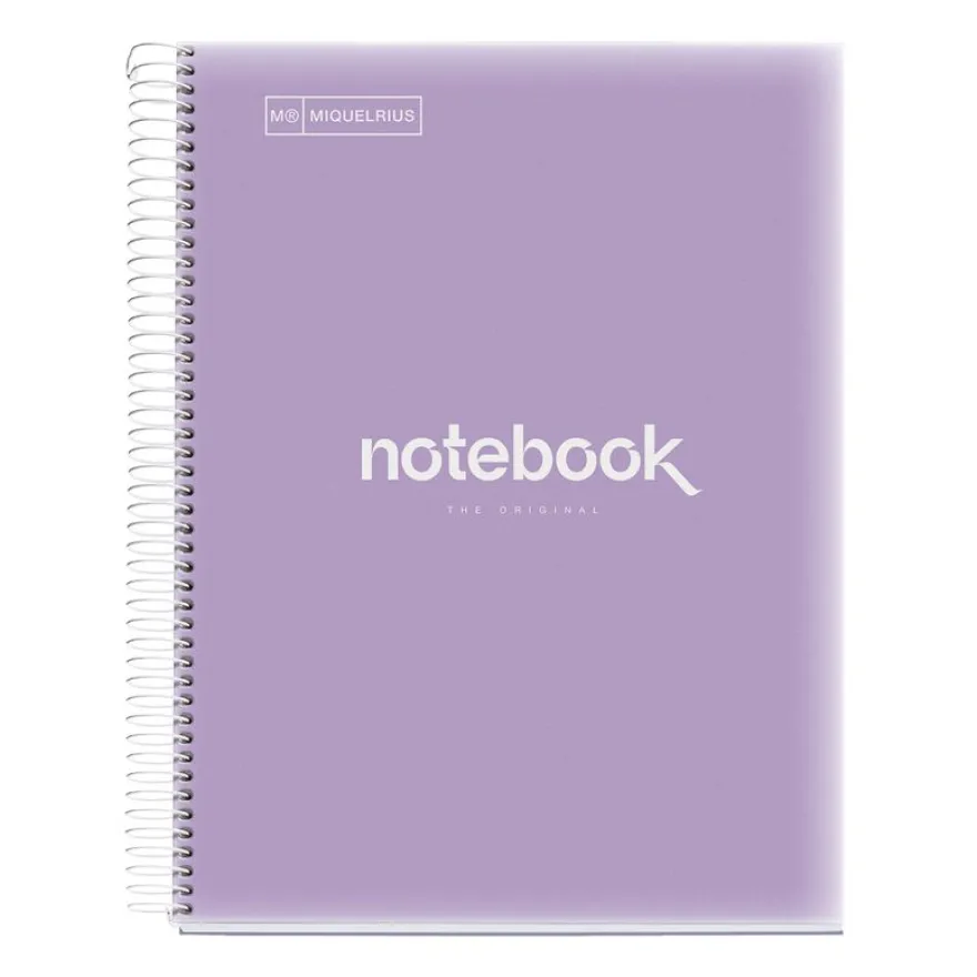 Notebook Emotions, Couverture souple, A4, lignes horizontales 7 mm, 120 feuilles de 5 couleurs, Miquelrius, Lavande.