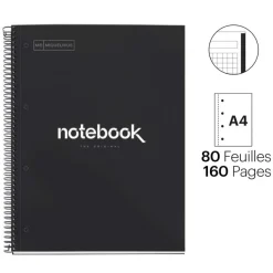 Notebook Emotions, Couverture rigide, A4, quadrillage 5x5 mm, 80 feuilles de 1 couleur, Miquelrius, Noir.