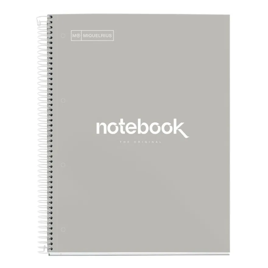 Notebook Emotions, Couverture rigide, A4, lignes horizontales 7 mm, 120 feuilles de 5 couleurs, Miquelrius, Gris.