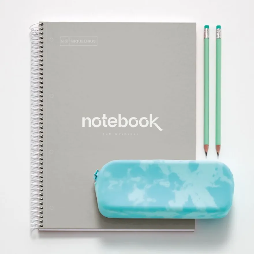 Notebook Emotions, Couverture rigide, A4, lignes horizontales 7 mm, 120 feuilles de 5 couleurs, Miquelrius, Gris.
