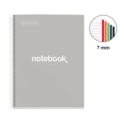 Notebook Emotions, Couverture rigide, A4, lignes horizontales 7 mm, 120 feuilles de 5 couleurs, Miquelrius, Gris.