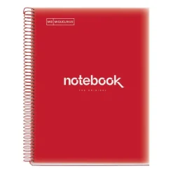 Notebook Emotions, Couverture souple, A4, lignes horizontales 7 mm, 120 feuilles de 5 couleurs, Miquelrius, Rouge.