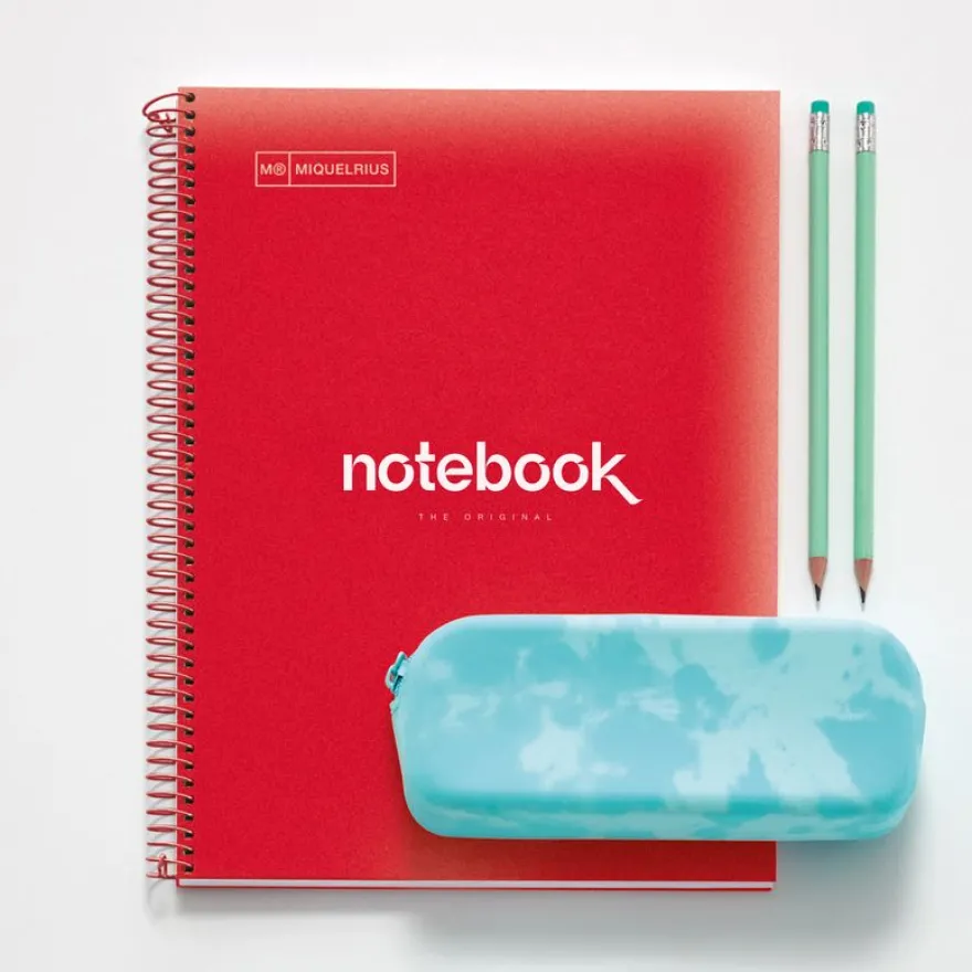 Notebook Emotions, Couverture souple, A4, lignes horizontales 7 mm, 120 feuilles de 5 couleurs, Miquelrius, Rouge.