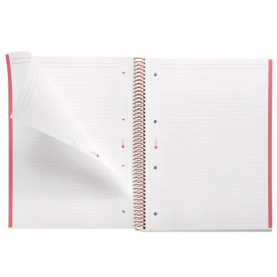 Notebook Emotions, Couverture rigide, A4, lignes horizontales 7 mm, 80 feuilles de 1 couleur, Miquelrius, Rouge.