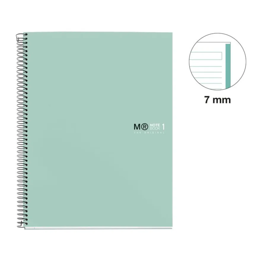 Notebook The Original, Couverture rigide, A4, lignes horizontales, 80 feuilles de 1 couleur, Miquelrius, Aqua.