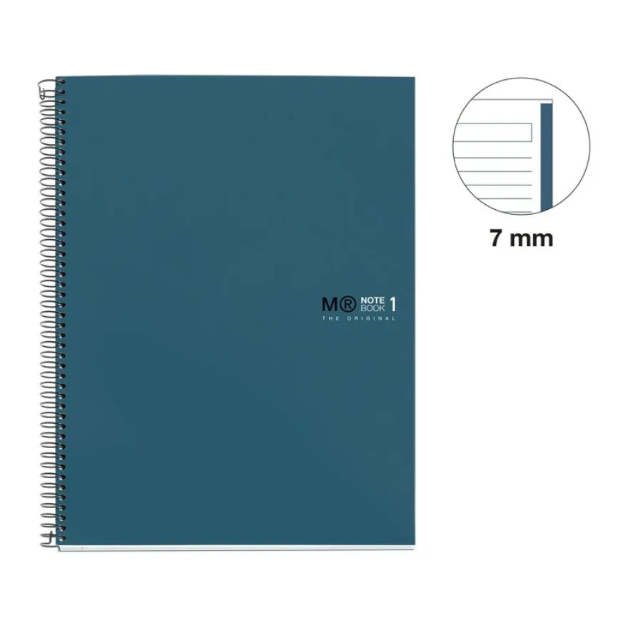 Notebook The Original, Couverture rigide, A4, lignes horizontales, 80 feuilles de 1 couleur, Miquelrius, Océan.