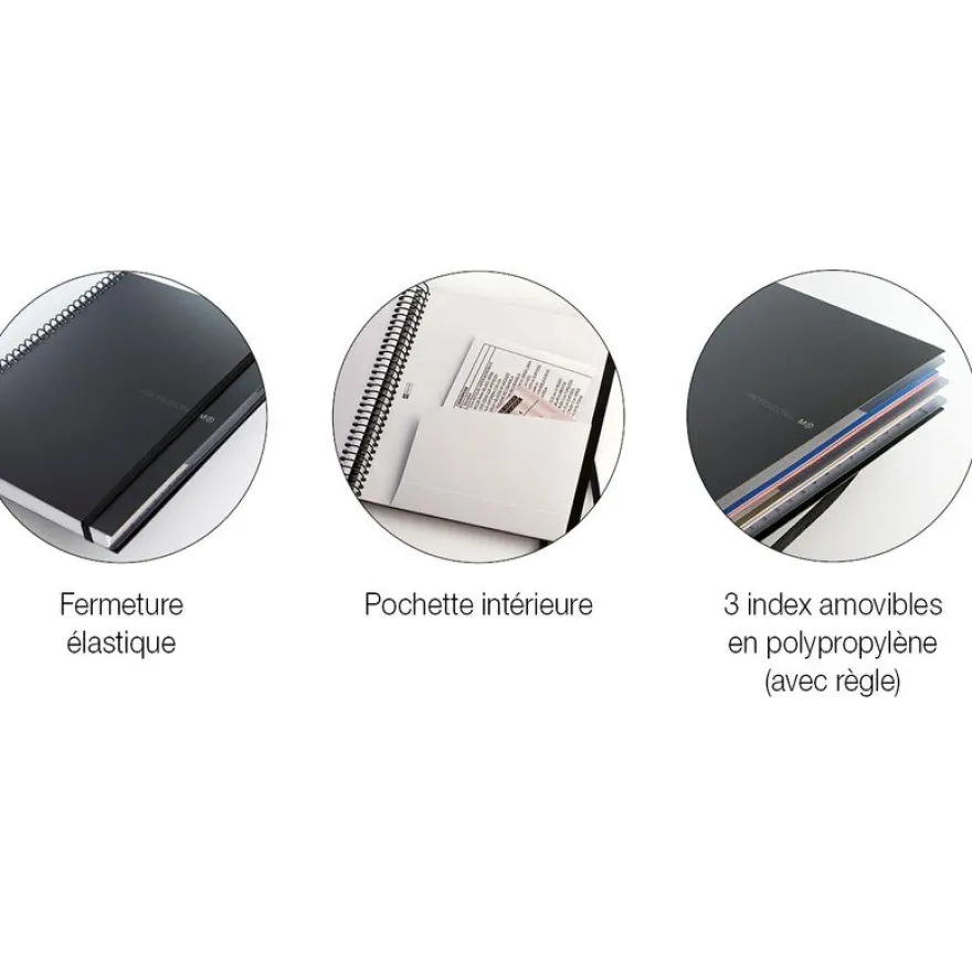 Notebook The Original, Couverture souple, A4, quadrillage 5x5 mm + Lisse, 120 feuilles de 2 couleurs, Miquelrius, Noir, Professionnel.