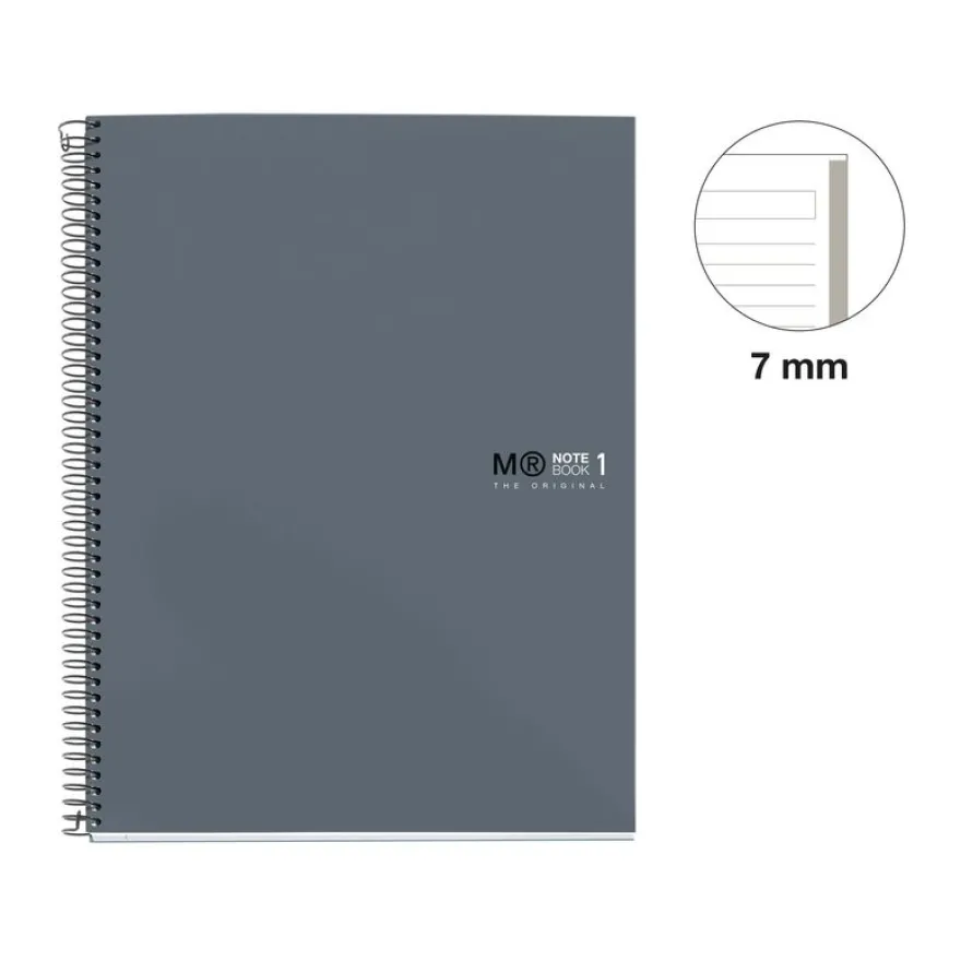 Notebook The Original, Couverture rigide, A4, lignes horizontales, 80 feuilles de 1 couleur, Miquelrius, Grafit.