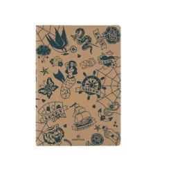 Oberthur - Cahier de notes - reliure cousue - A5 (148 x 210 mm) - 80 feuilles / 160 pages - ivoire - doublé - tattoo - synthétique