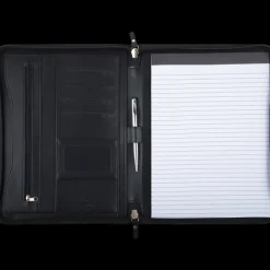 Oberthur Lisbonne - Conférencier A4 Zippé Noir – Élégant en Mix-Matière Tressé/Lisse avec Stylo Tactile et Bloc-Notes – Rangement Cartes