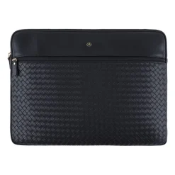 Oberthur Lisbonne - Housse Ordinateur 15,6'' Noir – Élégante et Protectrice, Mix-Matière Tressé/Lisse, Poche A4, Intérieur Mousse
