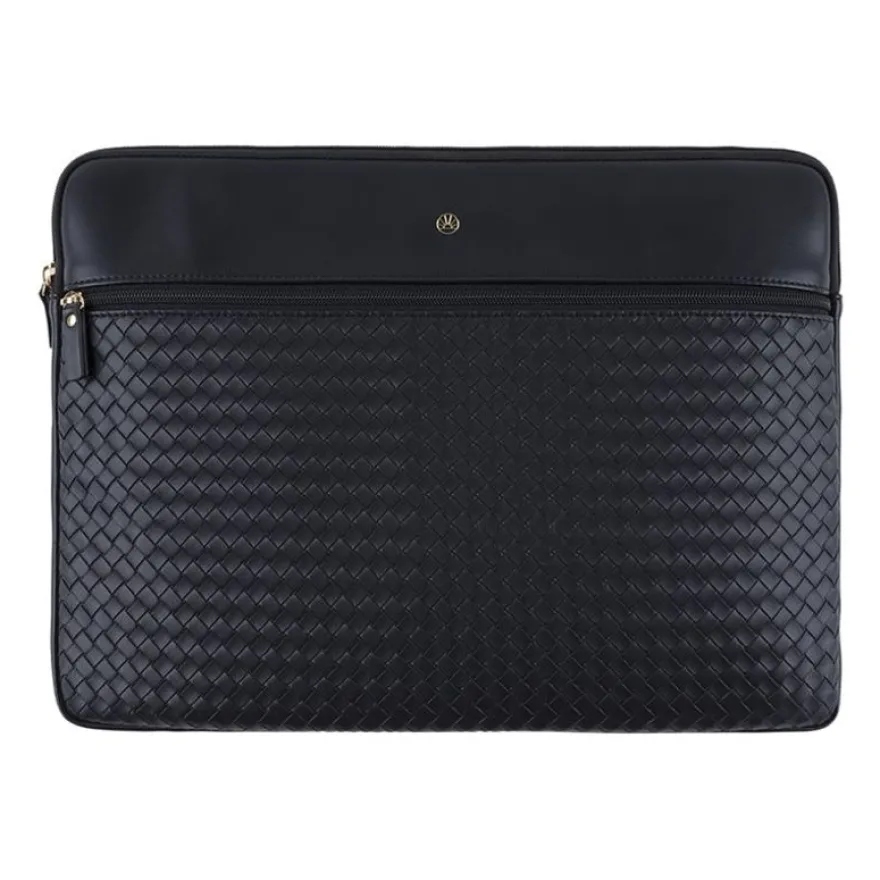 Oberthur Lisbonne - Housse Ordinateur 15,6'' Noir – Élégante et Protectrice, Mix-Matière Tressé/Lisse, Poche A4, Intérieur Mousse