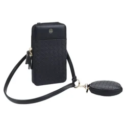 Oberthur Lisbonne - Sac Téléphone Noir – Petit Sac Bandoulière Élégant Mix-Matière, Porte-Monnaie Amovible, Range-Cartes Intégré