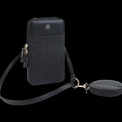 Oberthur Lisbonne - Sac Téléphone Noir – Petit Sac Bandoulière Élégant Mix-Matière, Porte-Monnaie Amovible, Range-Cartes Intégré