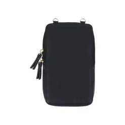 Oberthur Lisbonne - Sac Téléphone Noir – Petit Sac Bandoulière Élégant Mix-Matière, Porte-Monnaie Amovible, Range-Cartes Intégré