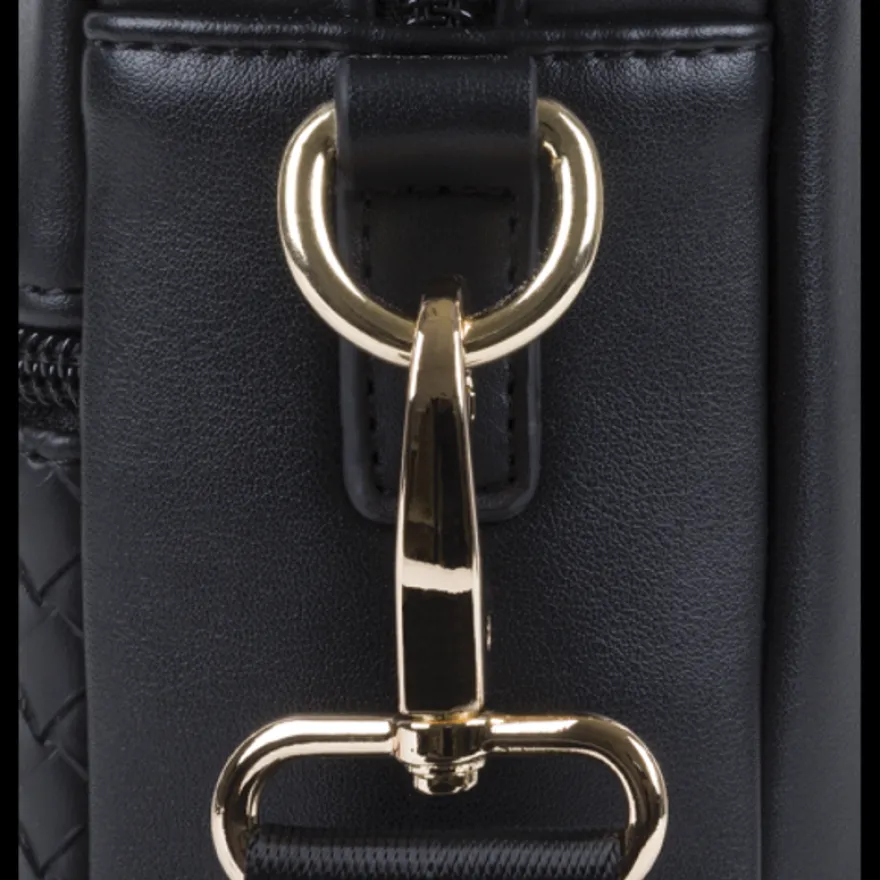 Oberthur Lisbonne - Sacoche Ordinateur 15,6'' Noir – Élégante et Fonctionnelle, Mix-Matière Tressé/Lisse, Sangle Trolley, Multiples Poches