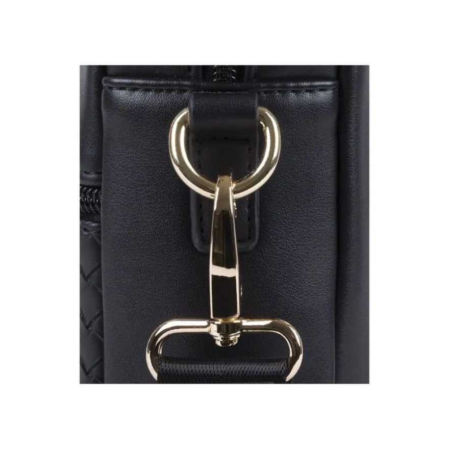 Oberthur Lisbonne - Sacoche Ordinateur 15,6'' Noir – Élégante et Fonctionnelle, Mix-Matière Tressé/Lisse, Sangle Trolley, Multiples Poches