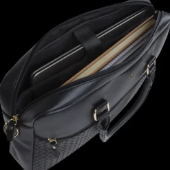 Oberthur Lisbonne - Sacoche Ordinateur 15,6'' Noir – Élégante et Fonctionnelle, Mix-Matière Tressé/Lisse, Sangle Trolley, Multiples Poches