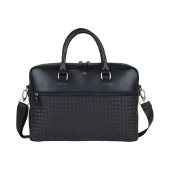 Oberthur Lisbonne - Sacoche Ordinateur 15,6'' Noir – Élégante et Fonctionnelle, Mix-Matière Tressé/Lisse, Sangle Trolley, Multiples Poches