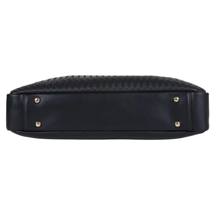 Oberthur Lisbonne - Sacoche Ordinateur 15,6'' Noir – Élégante et Fonctionnelle, Mix-Matière Tressé/Lisse, Sangle Trolley, Multiples Poches