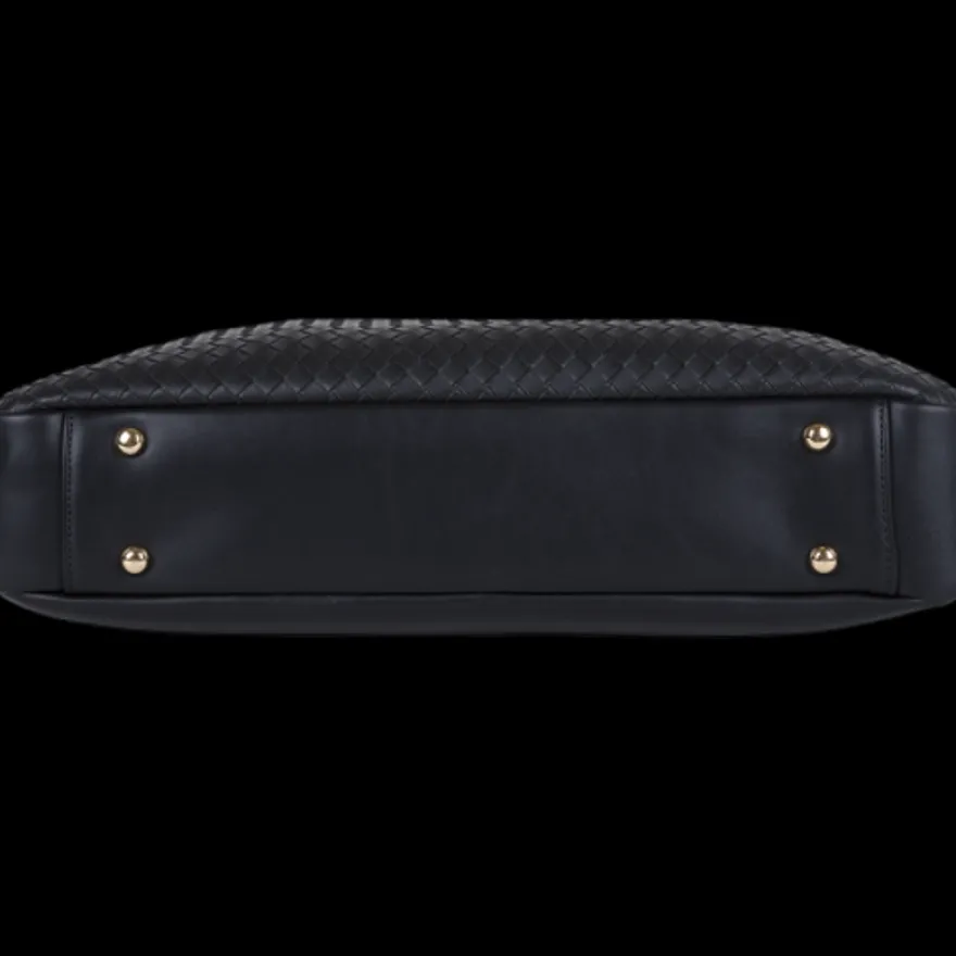 Oberthur Lisbonne - Sacoche Ordinateur 15,6'' Noir – Élégante et Fonctionnelle, Mix-Matière Tressé/Lisse, Sangle Trolley, Multiples Poches