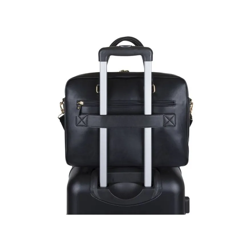 Oberthur Lisbonne - Sacoche Ordinateur 15,6'' Noir – Élégante et Fonctionnelle, Mix-Matière Tressé/Lisse, Sangle Trolley, Multiples Poches